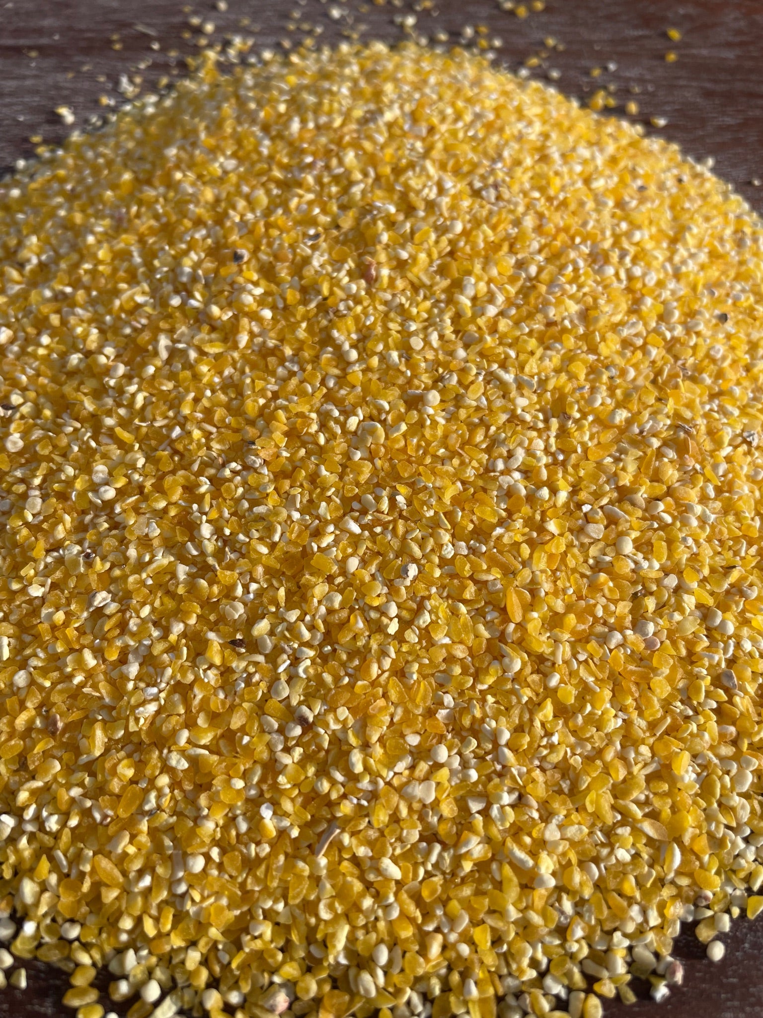 close up of polenta stone milled by Artisan Milling Company